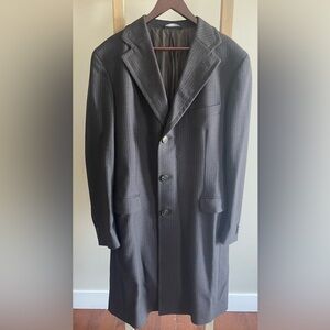 Z-Zegna men's black herringbone wool overcoat size 54